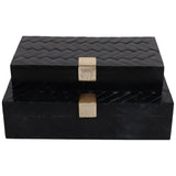Weave Design Boxes W/ Hardware, Black-Accessories-High Fashion Home