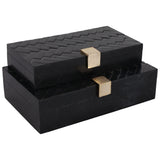 Weave Design Boxes W/ Hardware, Black-Accessories-High Fashion Home