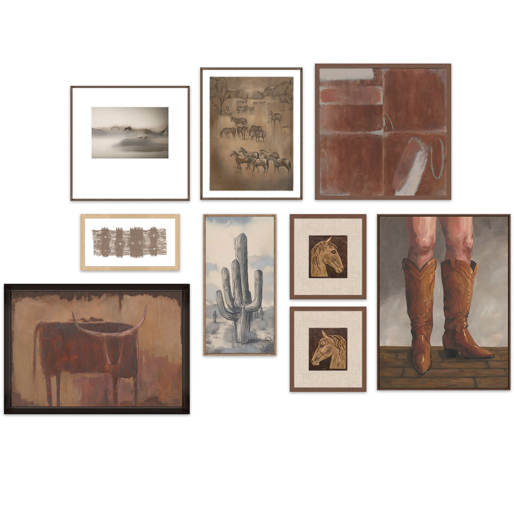 Western Frontier Collage, Set of 9 Framed