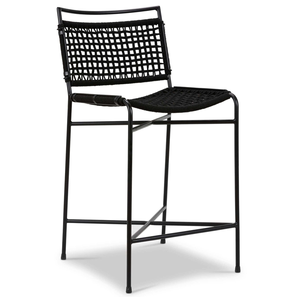 Wharton Outdoor Counter Stool, Black Rope/Satin Black