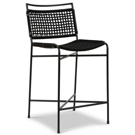 Wharton Outdoor Counter Stool Black Rope Satin Black High