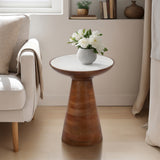 Wood Accent Table w/Marble Top, White/Natural