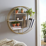 Wood/Metal Wall Shelf, Gold