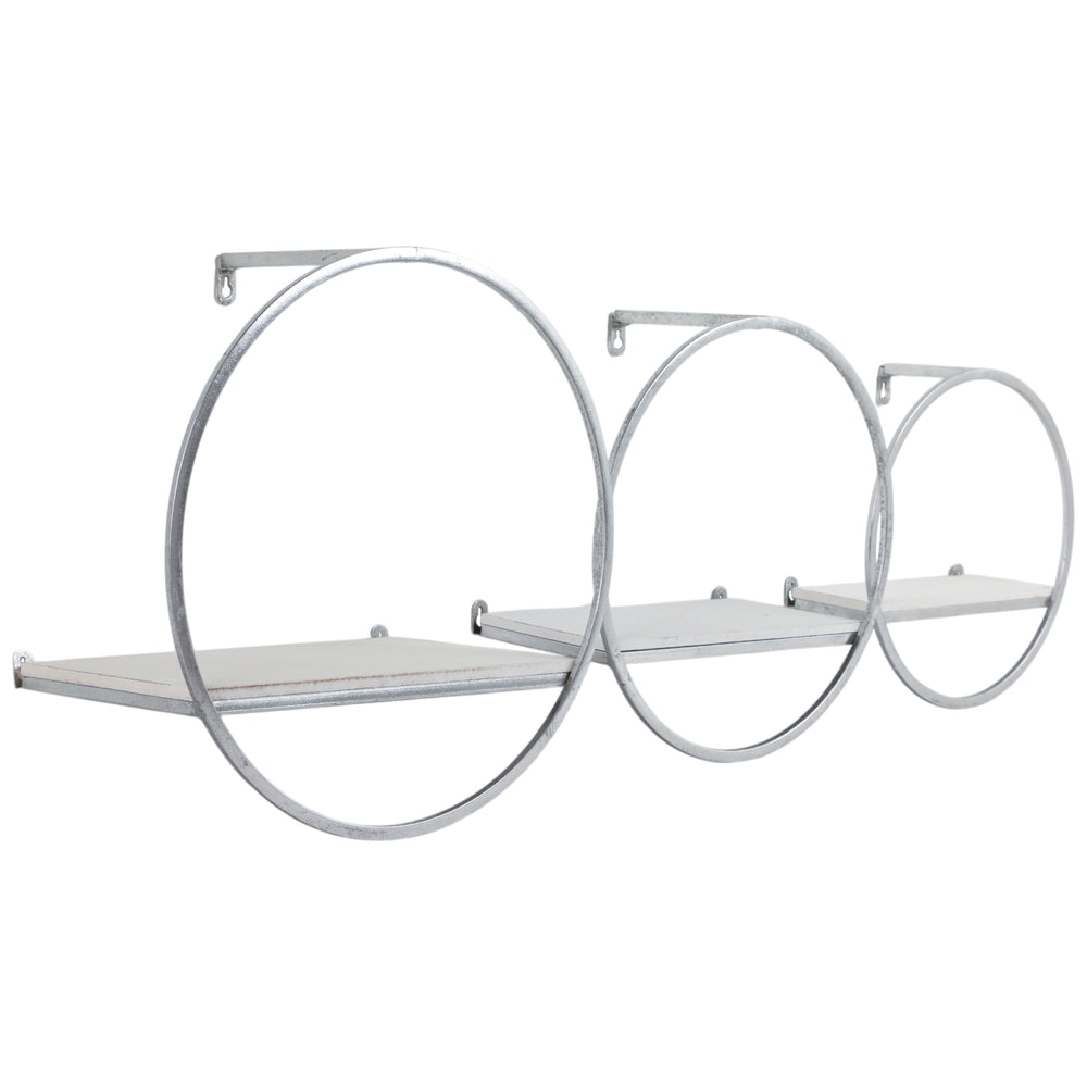 Wood and Metal Wall Shelves, White/Silver, Set of 3