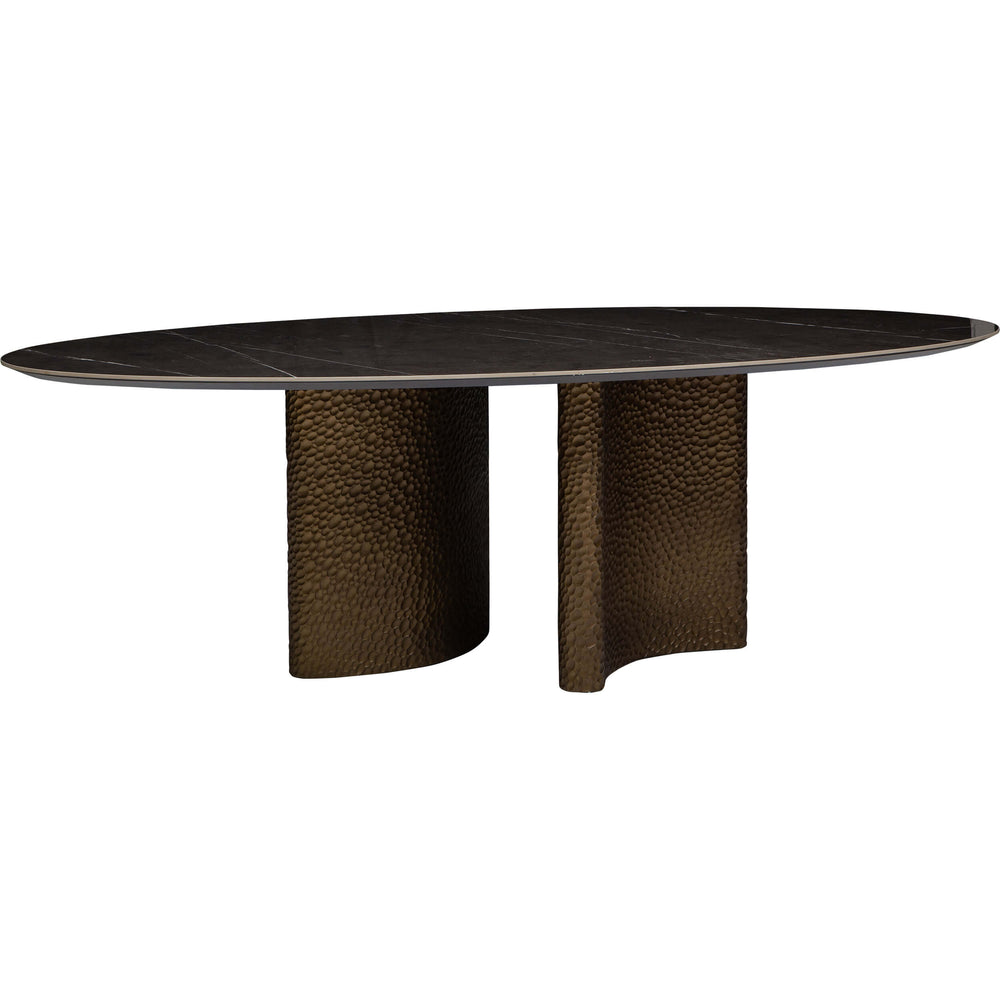 Zander Dining Table, Dark Grey/Gold Hammered Base