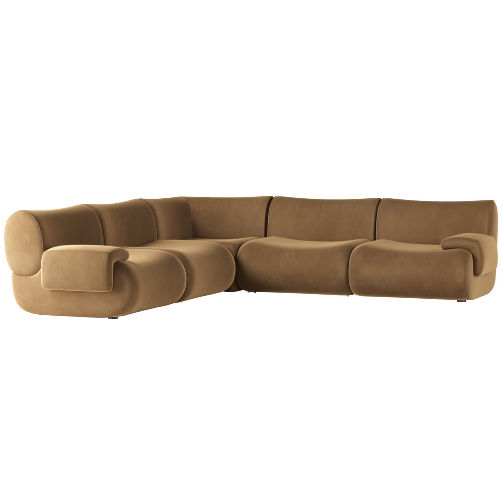 Zenith 5 Piece Velvet Modular L-Sectional, Latte Brown-Furniture - Sofas-High Fashion Home