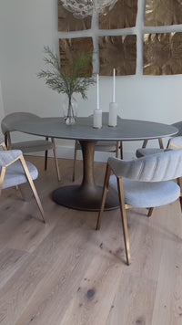 Arielle Dining Table, Grey Top/Brass Base