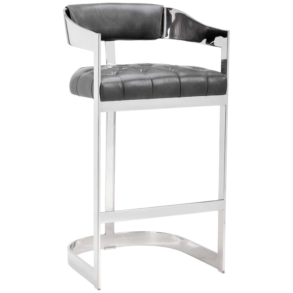 Beaumont Leather Bar Stool, Grey - Furniture - Dining - High Fashion Home