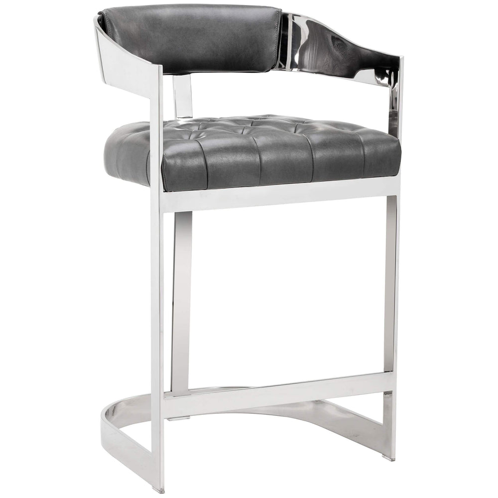 Beaumont Leather Counter Stool, Grey - Furniture - Dining - High Fashion Home