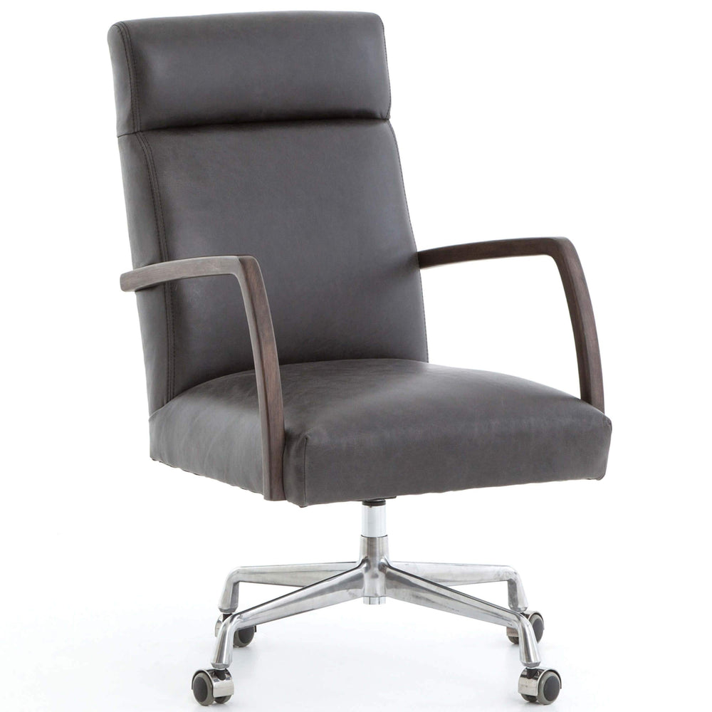 Bryson Leather Desk Chair, Chaps Ebony-Furniture - Office-High Fashion Home