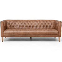 William 75" Leather Sofa, Natural Washed Chocolate-Furniture - Sofas-High Fashion Home
