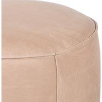 Sinclair Round Leather Ottoman, Burlap-Furniture - Chairs-High Fashion Home