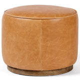 Sinclair Round Leather Ottoman, Butterscotch-Furniture - Chairs-High Fashion Home