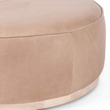 Sinclair Large Round Leather Ottoman, Burlap-Furniture - Chairs-High Fashion Home