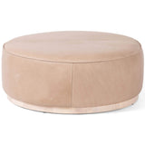 Sinclair Large Round Leather Ottoman, Burlap-Furniture - Chairs-High Fashion Home