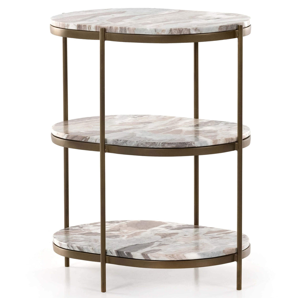 Felix Oval Nightstand, Canyon Marble/Antique Brass-Furniture - Bedroom-High Fashion Home