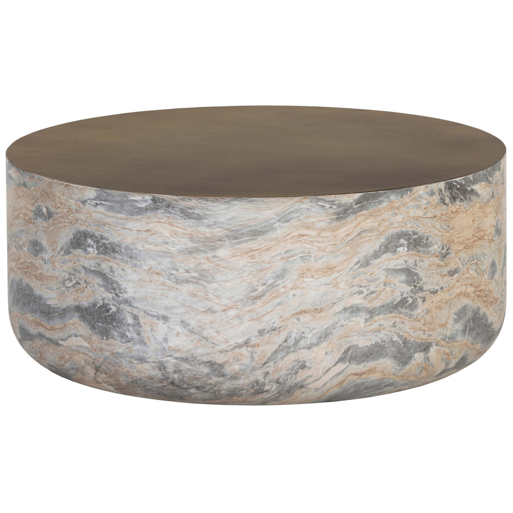 Diaz Coffee Table, Marble Look/Antique Brass