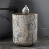Diza End Table, Marble Look/Antique Brass-Furniture - Accent Tables-High Fashion Home
