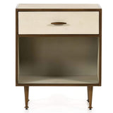 Shagreen Bedside Table, Ivory/Antique Brass-Furniture - Bedroom-High Fashion Home