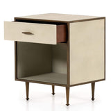 Shagreen Bedside Table, Ivory/Antique Brass-Furniture - Bedroom-High Fashion Home