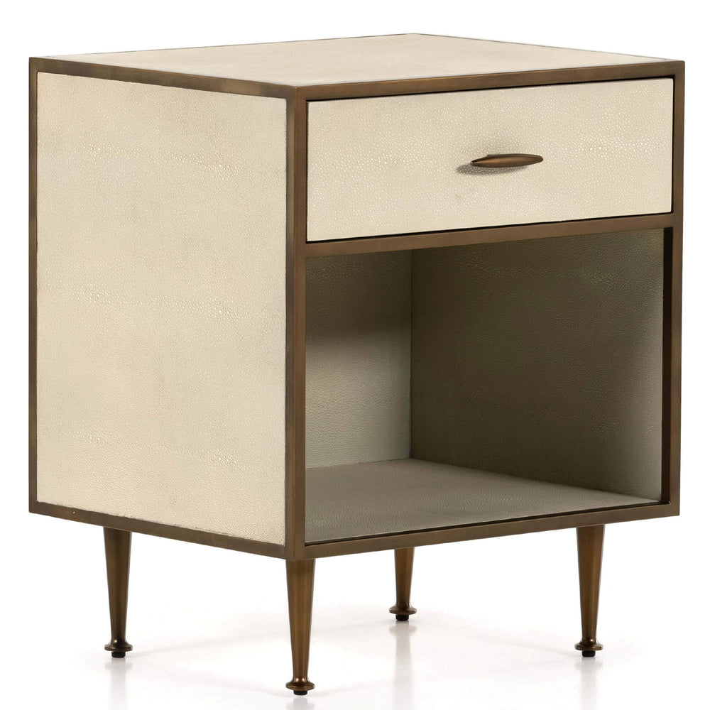 Shagreen Bedside Table, Ivory/Antique Brass-Furniture - Bedroom-High Fashion Home