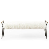 Charlotte Bench, Mongolian Cream Fur-Furniture - Chairs-High Fashion Home
