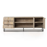Kelby Media Console, Light Wash Carved-Furniture - Storage-High Fashion Home