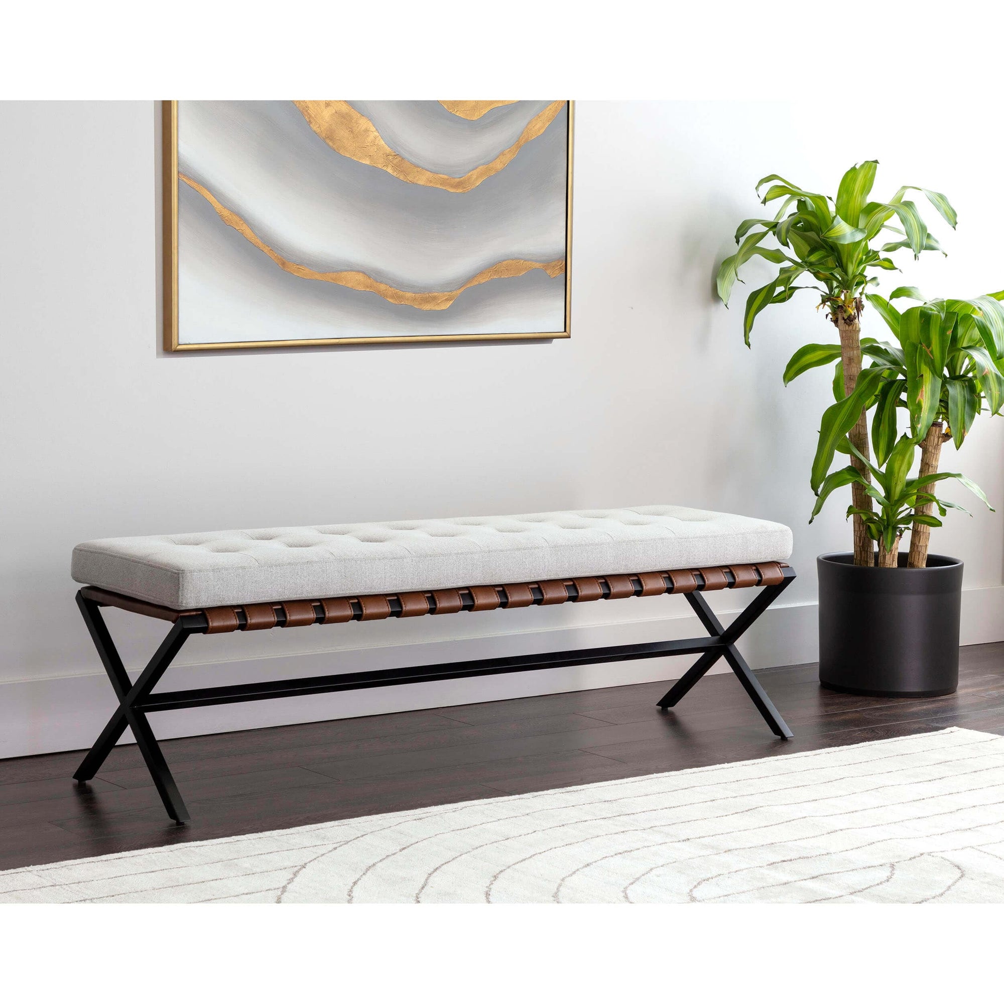 Kenji Small Bench Mina Light Grey High Fashion Home
