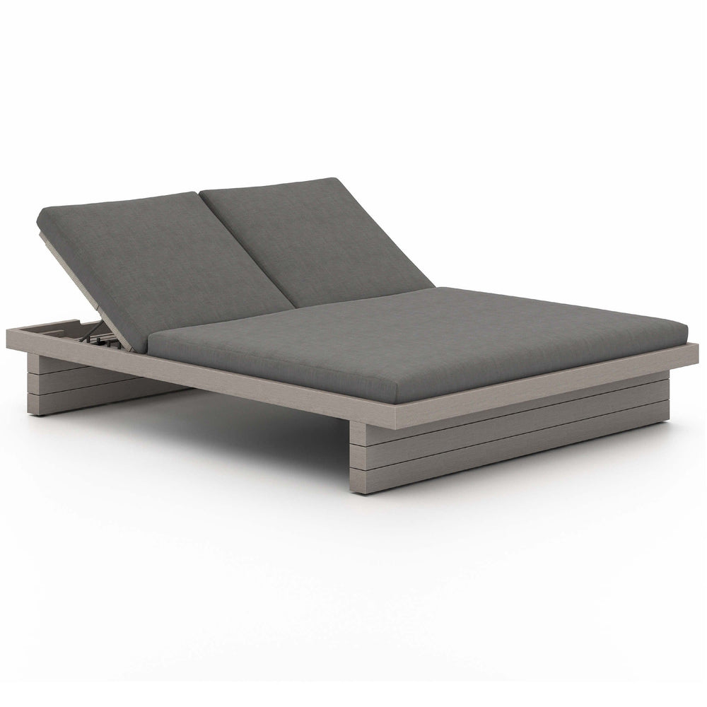 Leroy Outdoor Double Chaise, Charcoal/Weathered Grey-Furniture - Chairs-High Fashion Home
