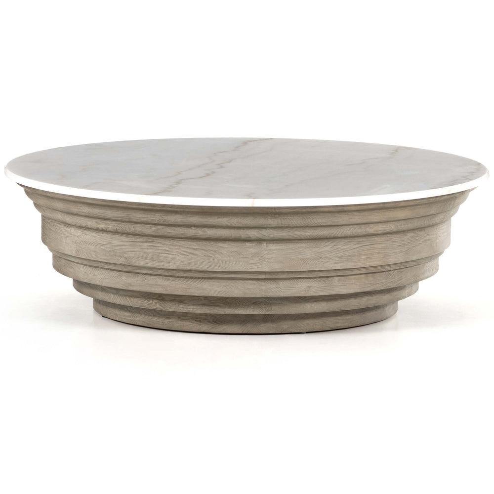 Caldwell Stone Coffee Table, White Marble-Furniture - Accent Tables-High Fashion Home