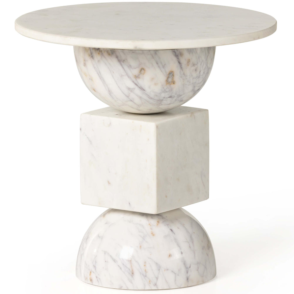 Neda End Table, Polished White Marble-High Fashion Home