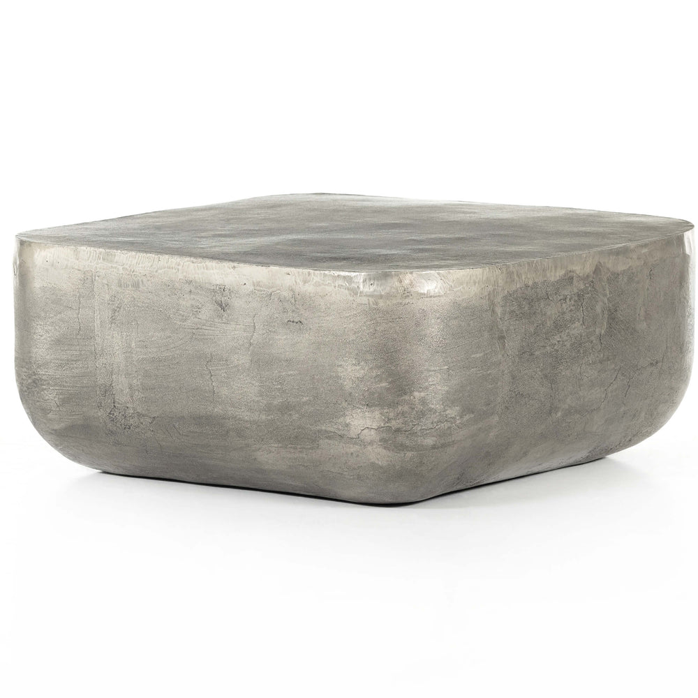 Basil Square Outdoor Coffee Table, Raw Antique Nickel-Furniture - Accent Tables-High Fashion Home
