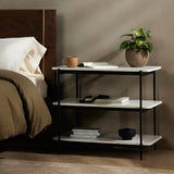 Jasper Nightstand, Matte Black Iron/ White Marble-Furniture - Bedroom-High Fashion Home