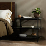 Jasper Nightstand, Matte Black Iron/ Black Marble-Furniture - Bedroom-High Fashion Home