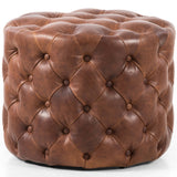 Babi Leather Small Ottoman, Heirloom Sienna-Furniture - Accent Tables-High Fashion Home