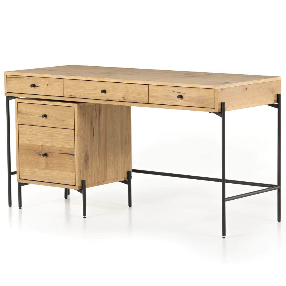 Eaton Desk With Filing Cabinet, Light Oak-High Fashion Home