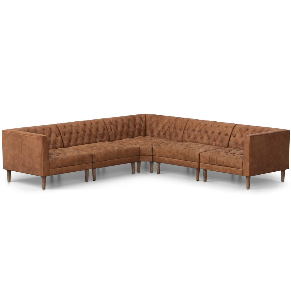 William Leather 5 Piece Sectional, Natural Washed Camel-Furniture - Sofas-High Fashion Home