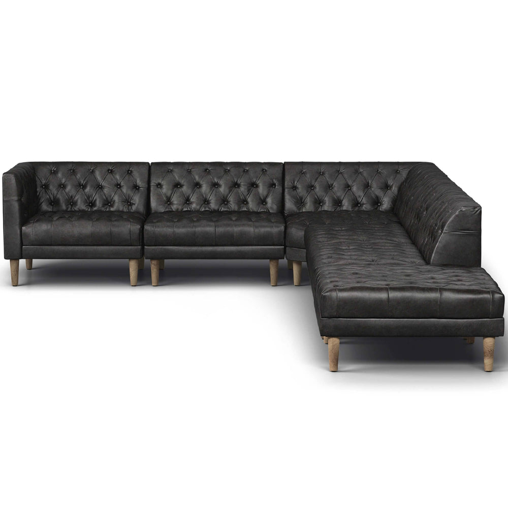 Williams Leather 5 Piece RAF Sectional, Natural Washed Ebony-Furniture - Sofas-High Fashion Home