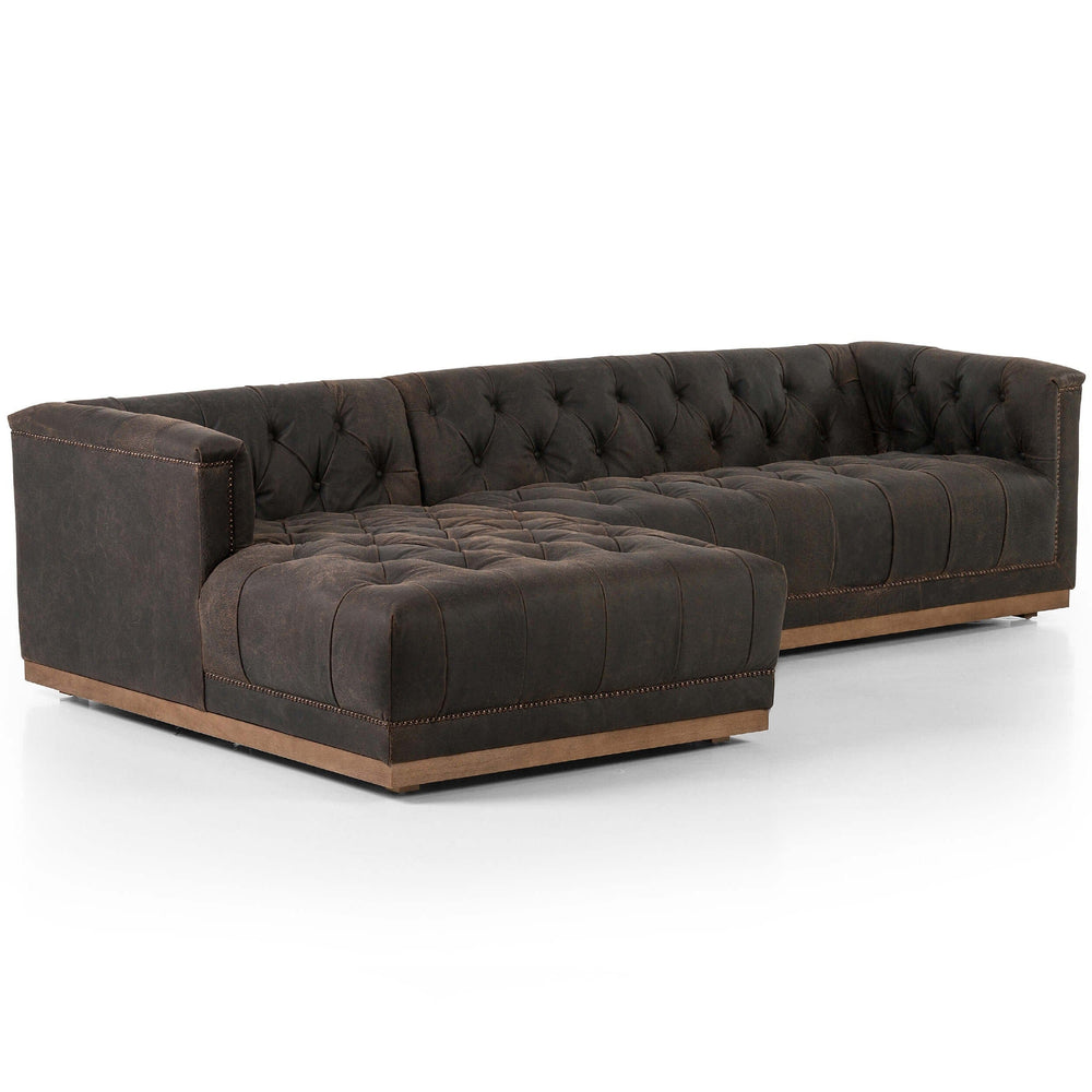 Maxx 2 Piece LAF Leather Sectional, Destroyed Black-Furniture - Sofas-High Fashion Home