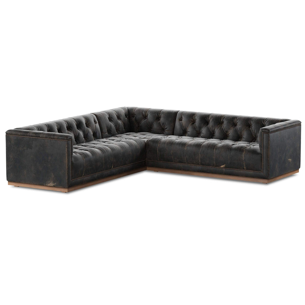 Maxx 3 Piece Leather Sectional, Destroyed Black by Four Hands