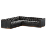 Maxx 3 Piece Leather Sectional, Destroyed Black by Four Hands