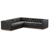 Maxx 3 Piece Leather Sectional, Destroyed Black