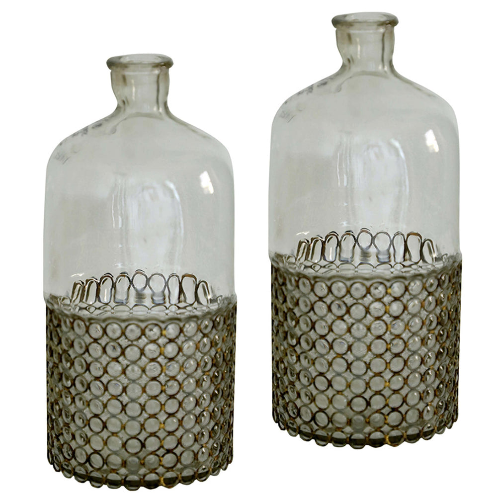 Reya Glass Bottle Vase, Set of 2-Accessories-High Fashion Home