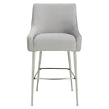 Beatrix Pleated Bar Stool, Light Grey - Furniture - Dining - High Fashion Home