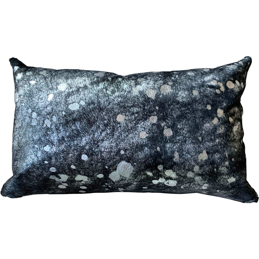 Black Hide with Silver Metallic Lumbar Pillow - Accessories - High Fashion Home