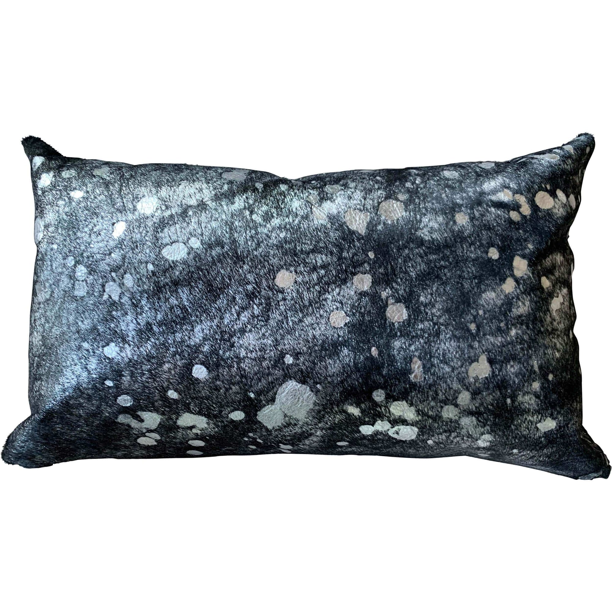 Cowhide Lumbar Pillow Black w Silver Metallic High Fashion Home