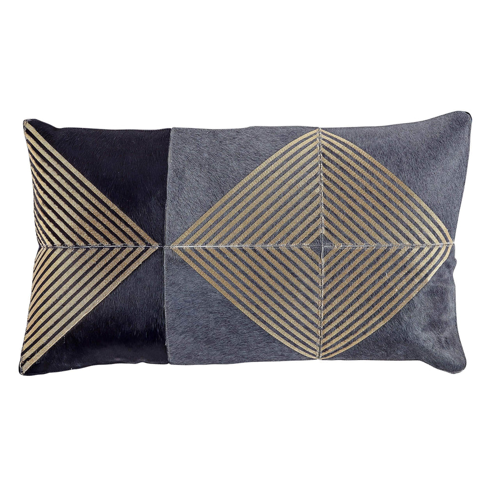 Embroidered Hide Pillow, Navy/Teal