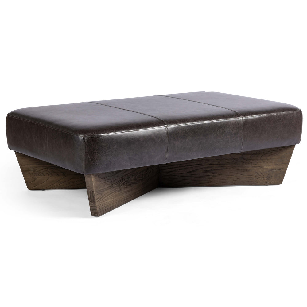 Chaz Large Leather Ottoman, Sonoma Black by Four Hands