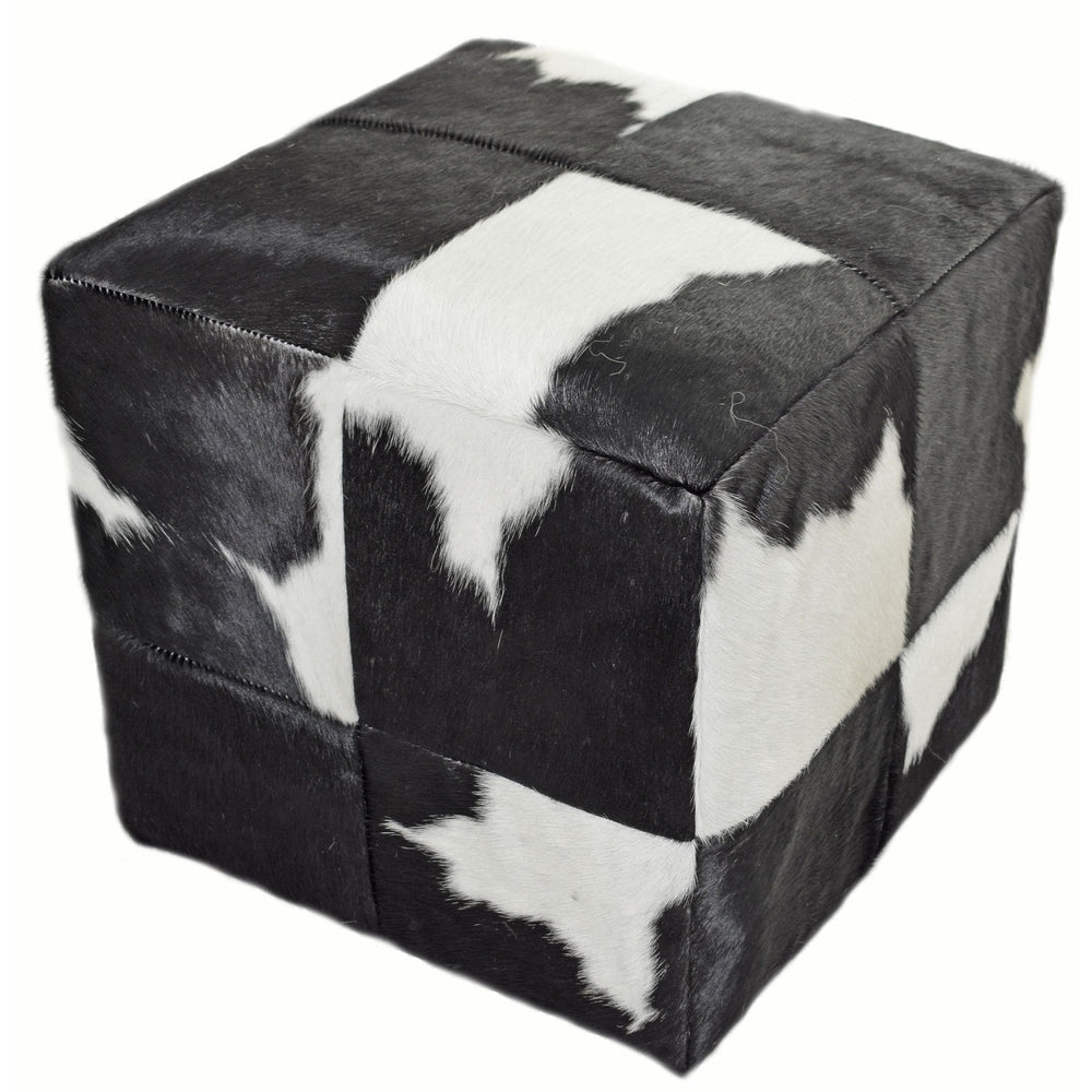Cowhide Pouf, Cloudy Black and White - Furniture - Chairs - High Fashion Home