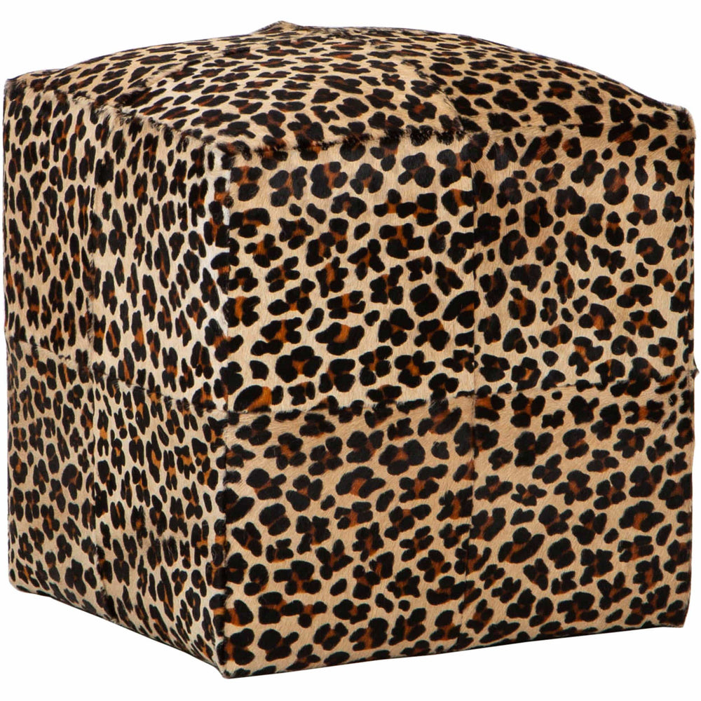 Cowhide Pouf, Leopard on Beige - Furniture - Chairs - High Fashion Home